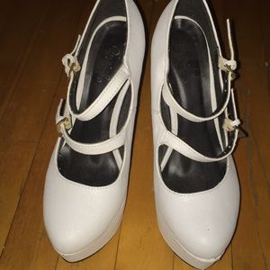 White platform heels
